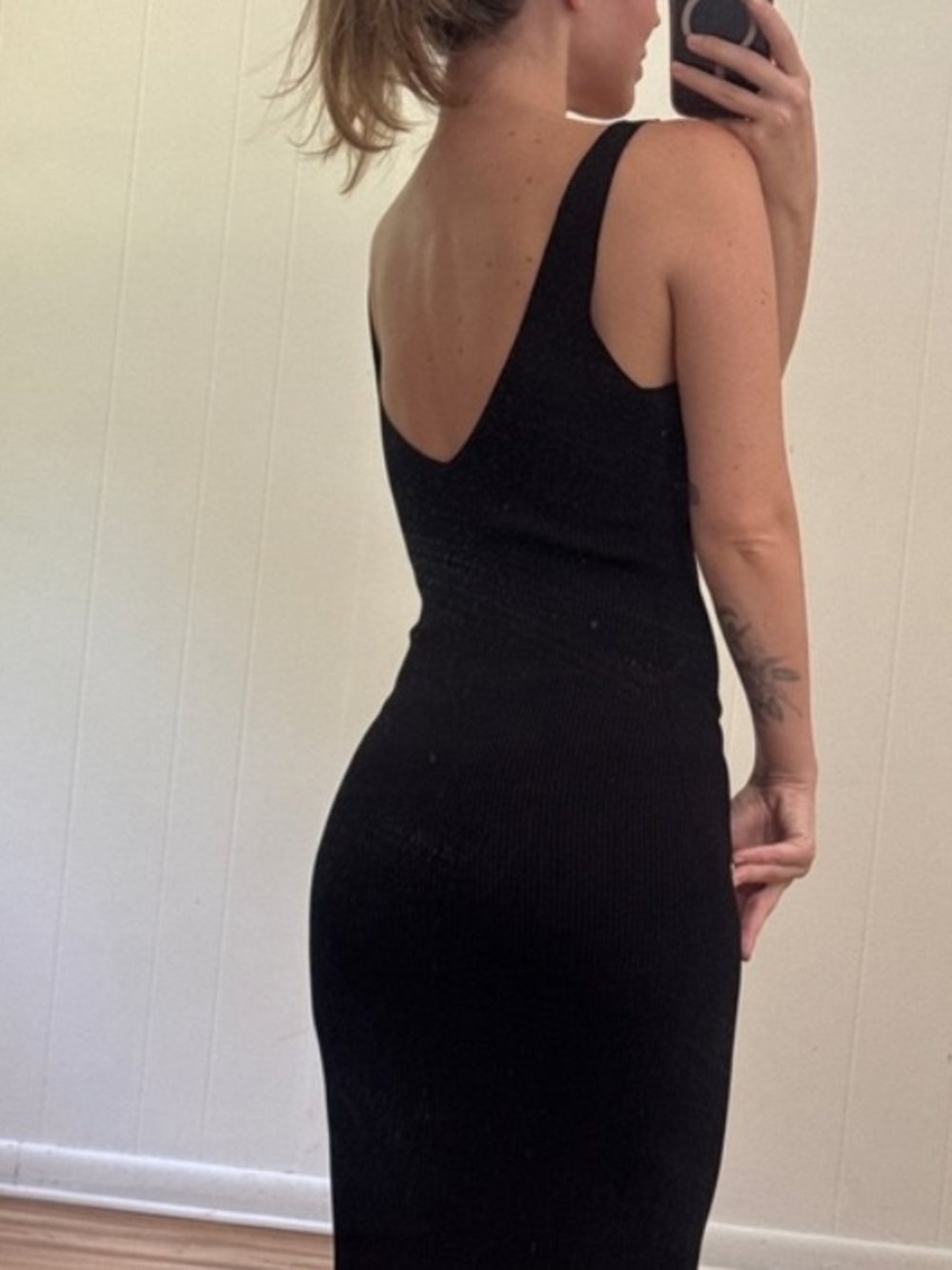 Julie Hold! ($45) Nwot Meshki Black Ribbed V-Neck Slip Maxi Dress - Women S - Picture 3 of 3